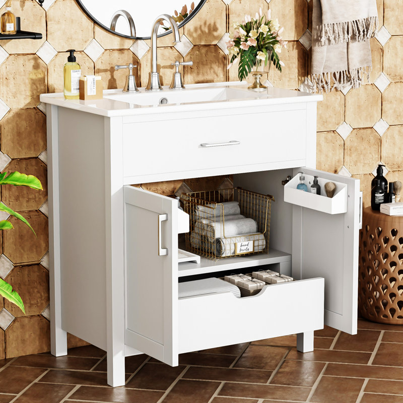 Bathroom Vanity With Ceramic Sink And Ample Storage - The Perfect Choice For Small Bathrooms