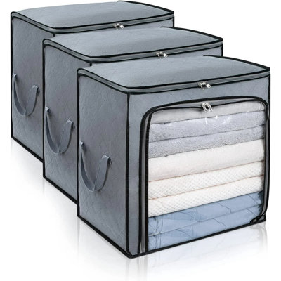 Foldable Closet Organizers For Bedroom, Blankets, Bedding, Storage Bags With Reinforced Handle, Sturdy Zipper And Clear Window, 100L Large Capacity
