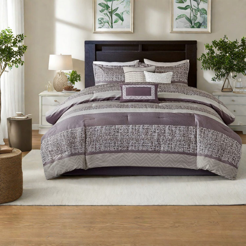 Ensemble de literie luxueux en jacquard mauve très grand californien