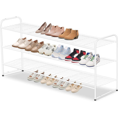 Long 3 Tier Metal Shoe Rack For Closet Wide Stackable Shoe Storage Organizer For Entryway, Bedroom, Floor, 24-Pairs Men Sneakers Shoe Shelf With Wire