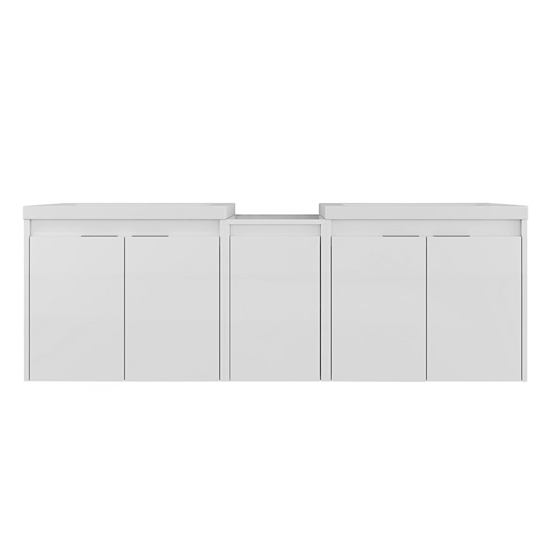 Meuble-lavabo de salle de bain avec lavabo en résine, portes à fermeture douce et armoire 1 côté