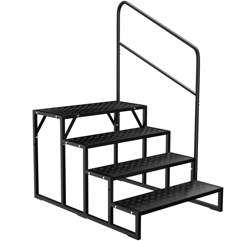4 marches en aluminium pour véhicule récréatif à 4 marches avec main courante, escalier antidérapant portatif pour roulottes de voyage, spas et terrasses, capacité de 400 lb