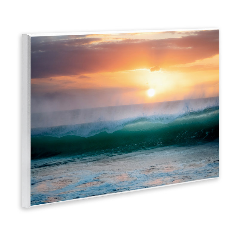 Coucher de soleil et plaque murale vue des vagues, design par Dennis Frates, H 10 po x l 15 po