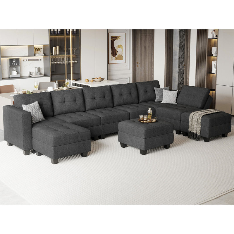 Ashbury Ivery 143'' U Shaped Couch Modern Modular Polyester Blend Sectional Sofa with Cushion, Dark Gray Polyester Blend