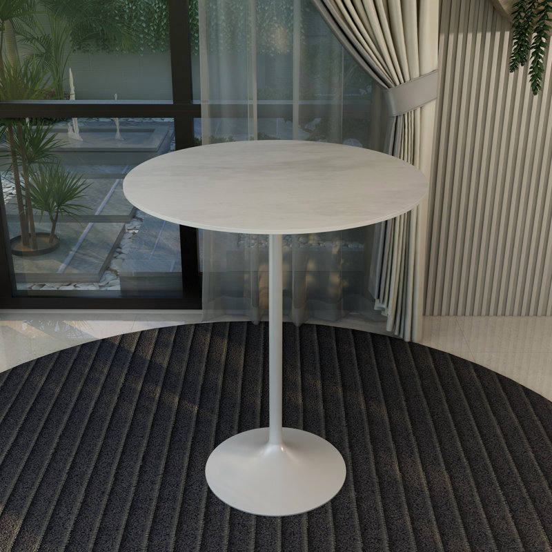 Heatherton Modern Bar Height Dining Table with Resin Top and Steel Pedestal Base Kitchen Table Seats 2-6 Person, Marble White