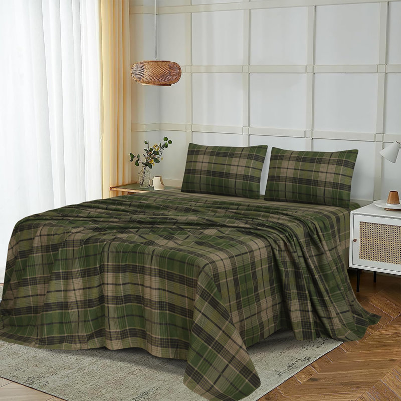 Ensemble de draps 100% flanelle 4 pièces, Ensemble de draps pour très grand lit avec 4 piè, ADN / tissu écossais