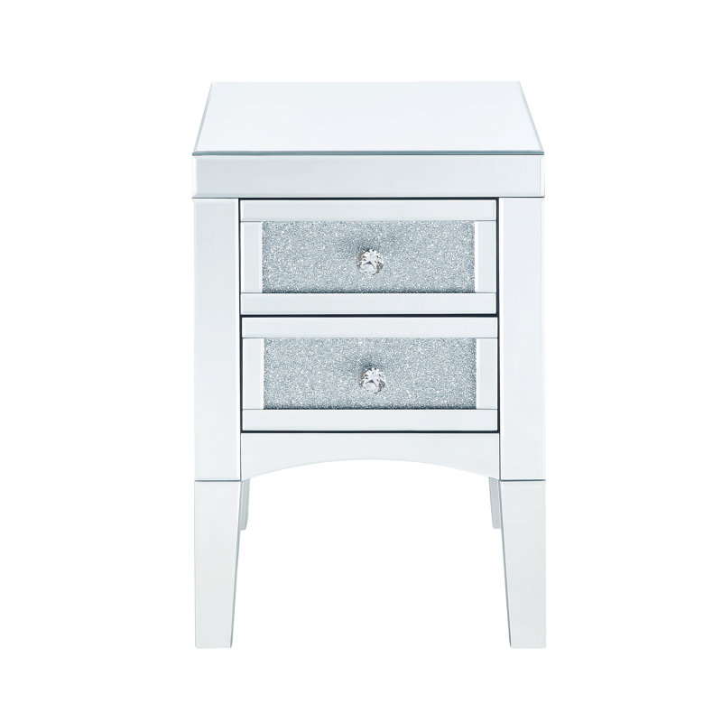 Rectangular End Table, Mirrored Small Accent Table