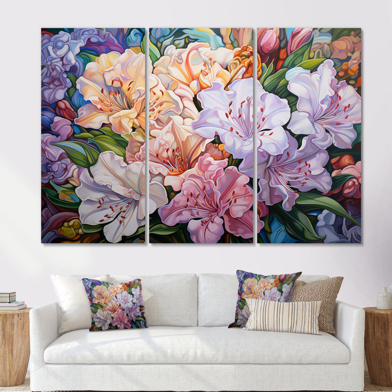 Pink Rhododendron Country Bloom Charm I - Rhododendron Canvas Wall Art Set, Wrapped Canvas, 28" H x 36" W x 1" D