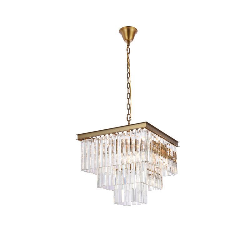 Lustre à niveaux variable en cristal à 13 lumières Dahlonega, Or satiné