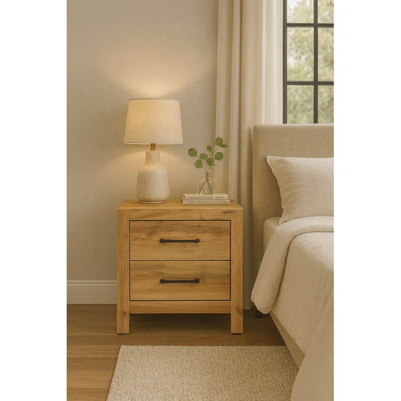 Claudette 2 - Drawer Nightstand, Natural Wood