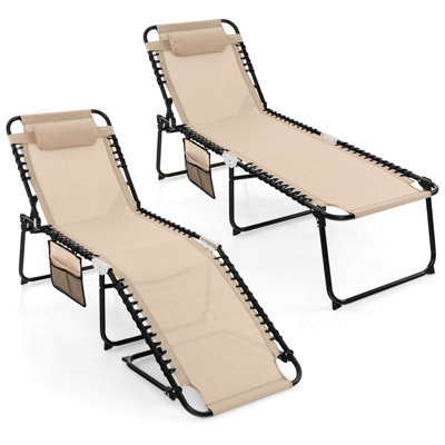 Costway 2 Pcs Patio Folding Chaise Lounge Chair Portable Sun Lounger With Adjustable Backrest -  Arlmont & Co., 895C96C33F974106B41D356E3F6DFFCA