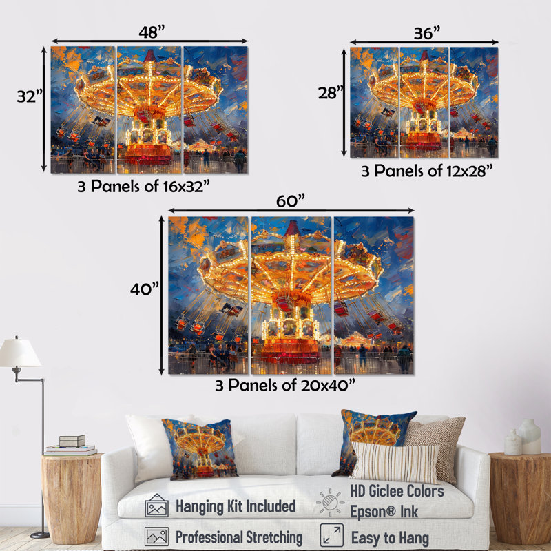 «Amusement Parks Carrousel Carnival Colors» - ensemble d'impressions d'art mural parcs d'attractions, Toile tendue