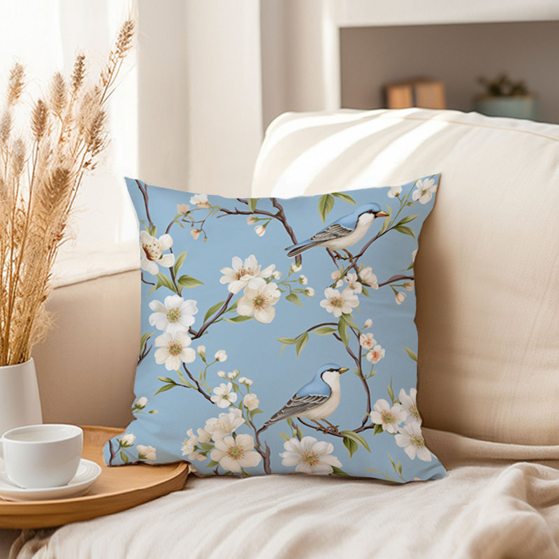 Animals Chinoiserie Birds Pattern - XI Asian Throw Pillow Cover, 18x18