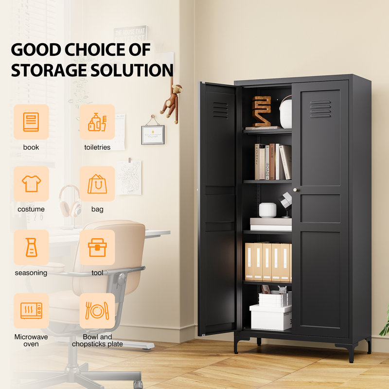 Storage Cabinet With Feets-Metal Home Kitchen Pantry Cabinets With Doors And Adjustable Shelves,Organization Locker For Cupboard/Bedroom/Dining/Living/Bathroom/Office/Garage Room
