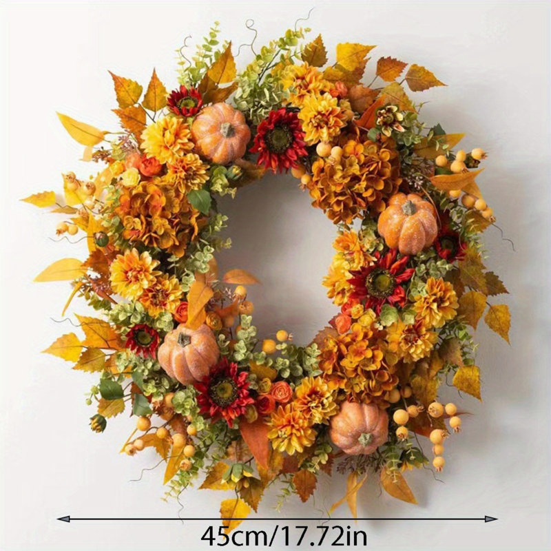Couronne d'automne artificielle pour porte d'entrée, décoration d'automne de 17,7 po