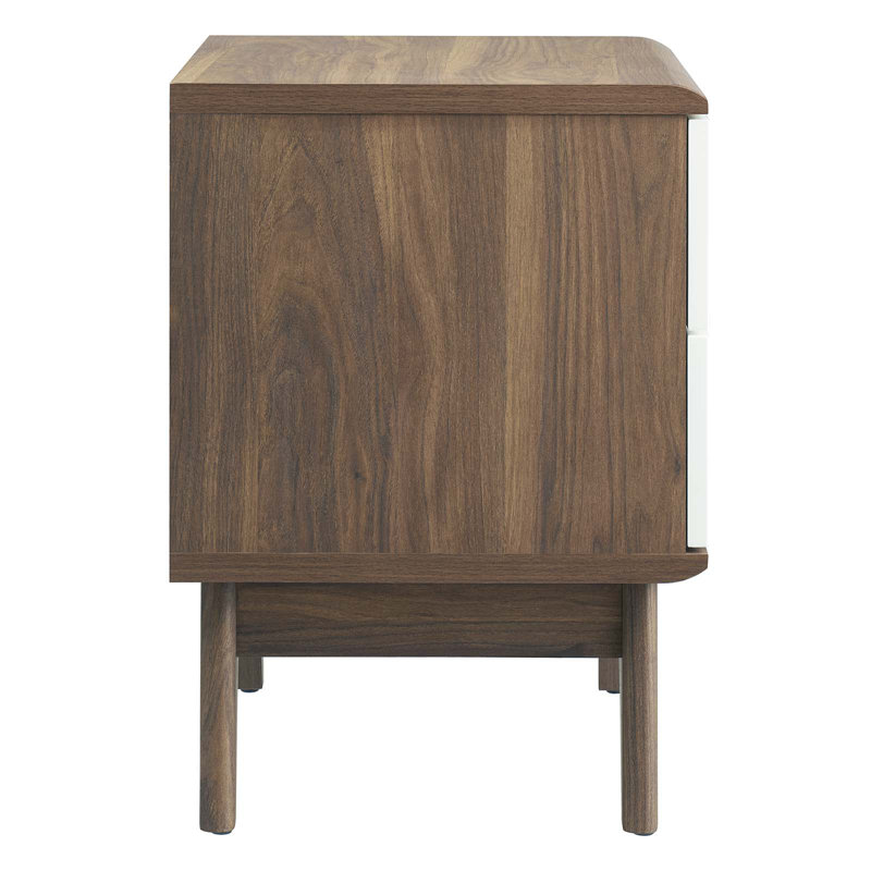 Walnut and White 2-Drawer Nightstand with Tapered Legs
