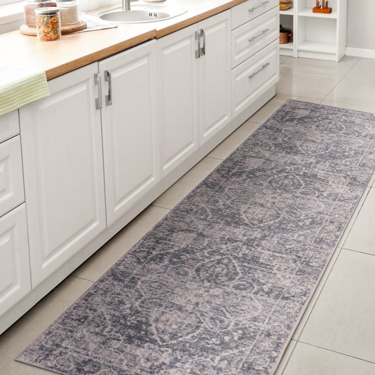 Shaii Global Medallion Low-Pile Machine-Washable Blue/Light Gray Rug