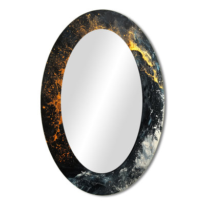 Yellow And Black Auroras Fractal Edge I - Black Oval Wall Mirror Decor