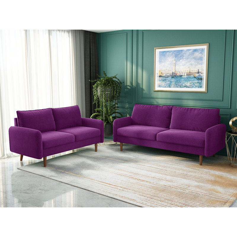 Ensemble de salon en velours 2 pièces Fosston, Velours aubergine