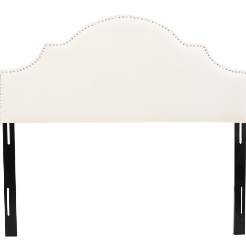 Tête de lit pour lit grand et grand lit, couleur, tissu, silhouette arquée, rebord clouté, pieds réglables en hauteur - lits élégants