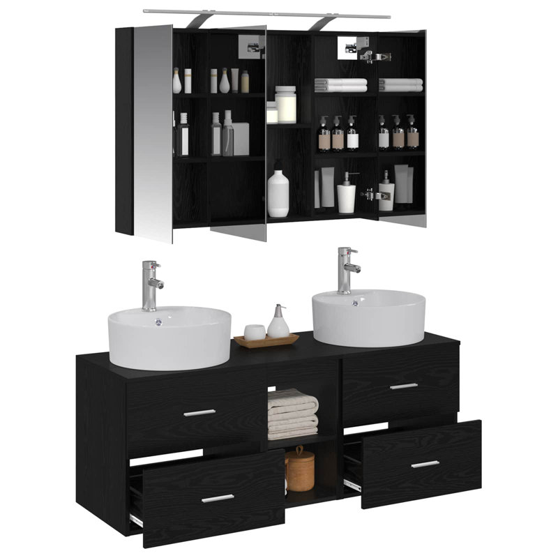 Vanity & Mirror Set, Dark Wood