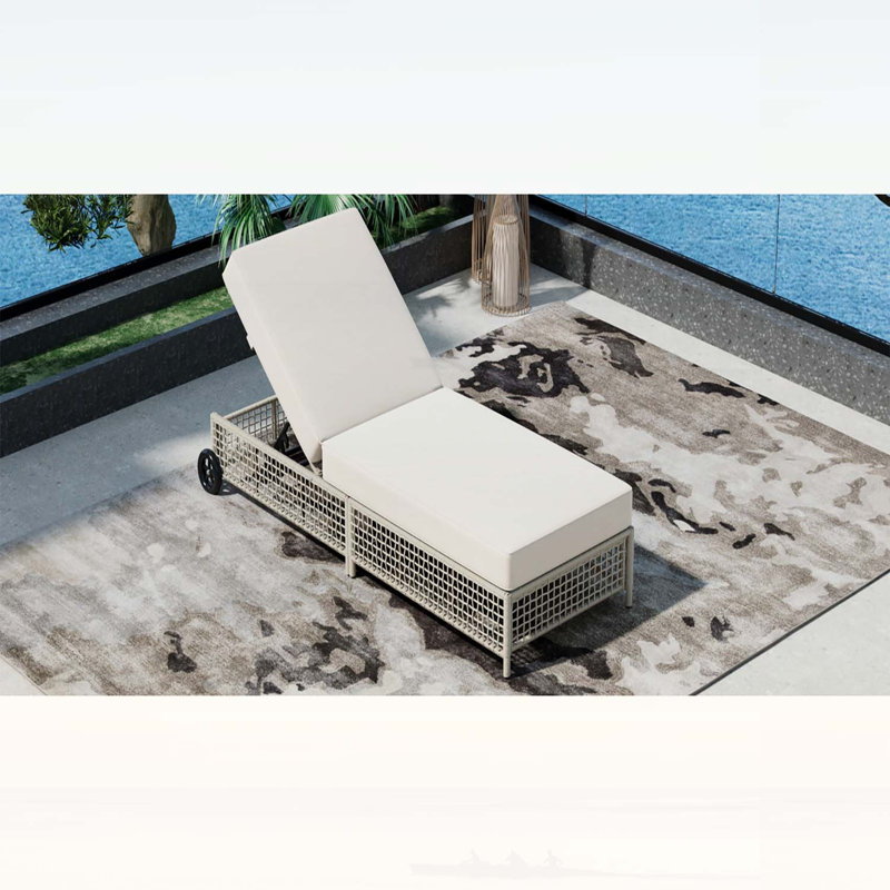 Méridienne d'extérieur avec dossier à 5 positions, structure en rotin et coussin pour la détente au bord de la piscine, du patio et du jardin