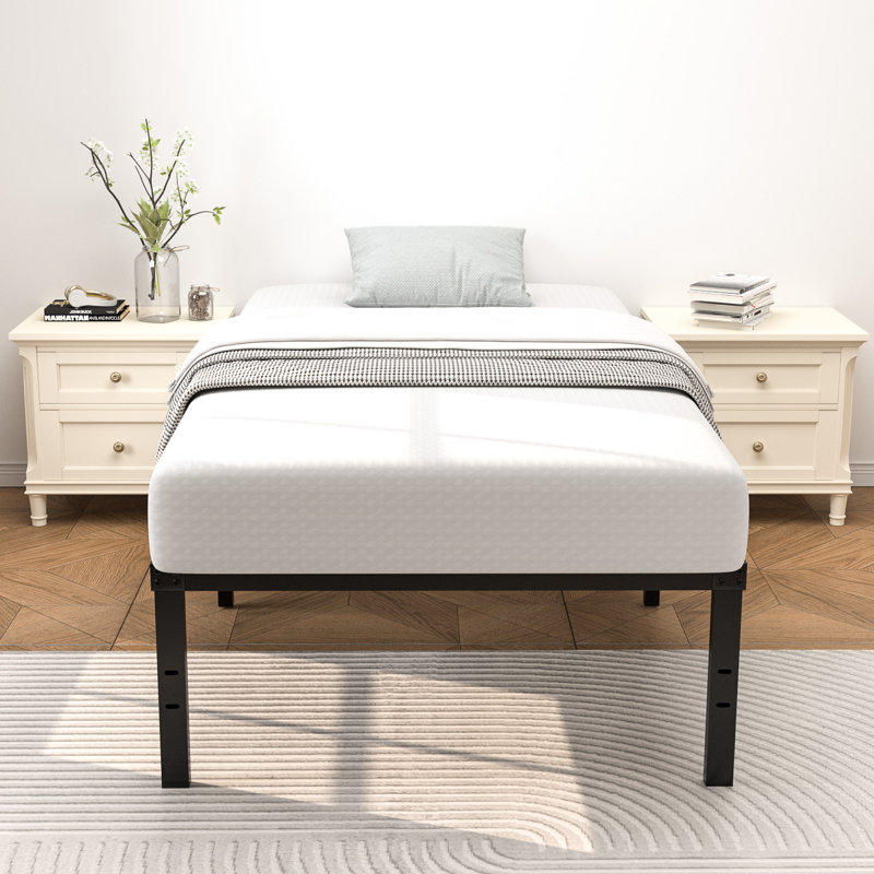 16'' Black Twin Metal Platform Bed Frame with Steel Slats