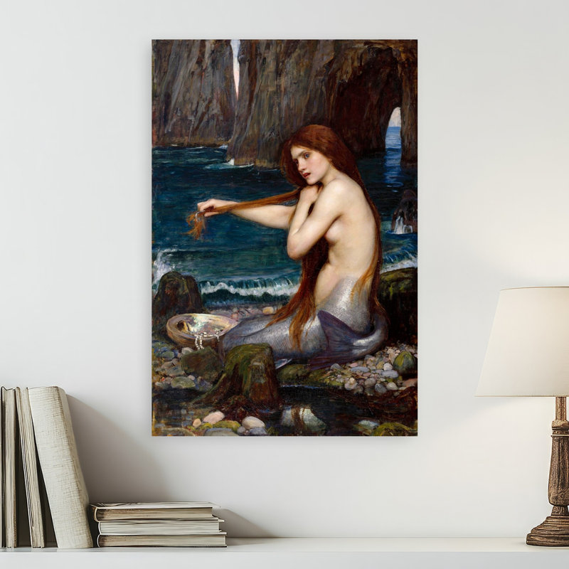 A Mermaid Classic Abstract Fish Landscape Nature Wall Art Print by John William Waterhouse - Wrapped Canvas Print