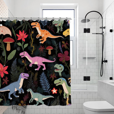 Colourful Dinosaur Jungle Pattern Shower Curtains, 71X71