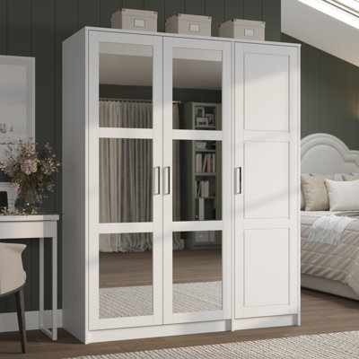100% Solid Wood Swedesboro 3-Door Wardrobe Armoire with Mirrored Doors by Hokku Designs