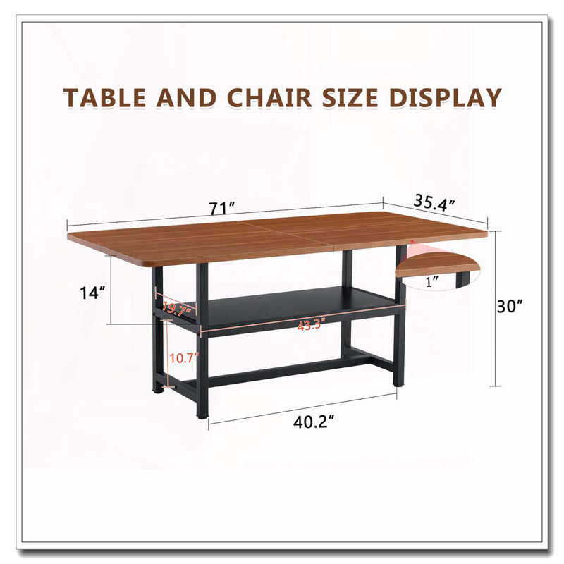 71"Long Dining Table With Shelf Storage, Walnut