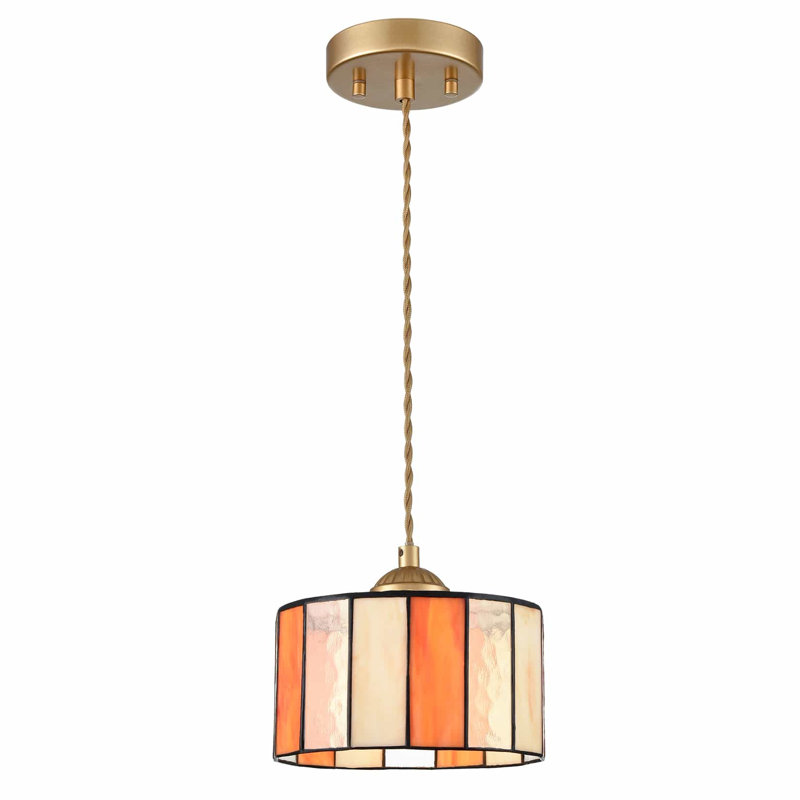 Luminaire suspendu en verre coloré Tiffany, Orange/Crème, H 5,9 po x l 7,7 po x P 7,7 po