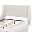 Lit plateforme tapissier en velours avec tête de lit à oreilles, 1 grand tiroir et 2 tabourets de rangement latéraux (beige)-1112428811
