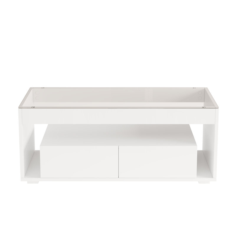 Pedestal Coffee Table with Storage, White