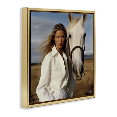 Équestre, fille et cheval blanc, art mural encadré par RB