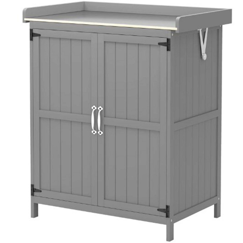 Wooden Potting Bench With 2 Doors, Gray