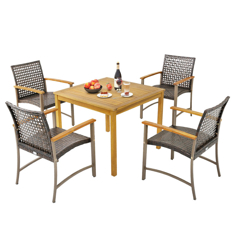 Tinasha 4 - Person Acacia Patio Dining Set with Square Table