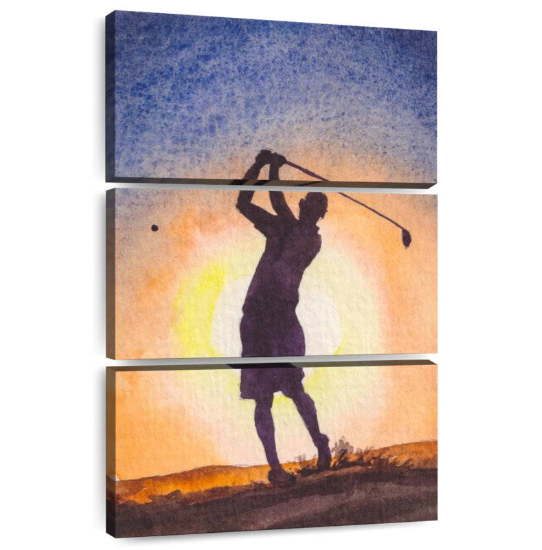 Golfeur de Senne au coucher du soleil, H 38 po x l 24 po