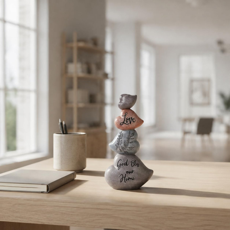 Sculpture en résine en forme de cœur en forme de cœur avec le message «God Bless Our Home»