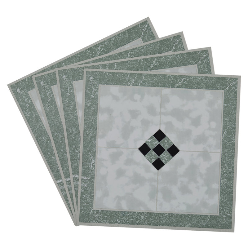 10Pcs Self-adhesive PVC Flooring Tiles Set, Green/Grey, Mosaic