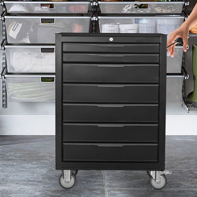 Armoire à outils 7 tiroirs à roulettes, coffre à outils de grande capacité avec roulettes et verrou cylindrique