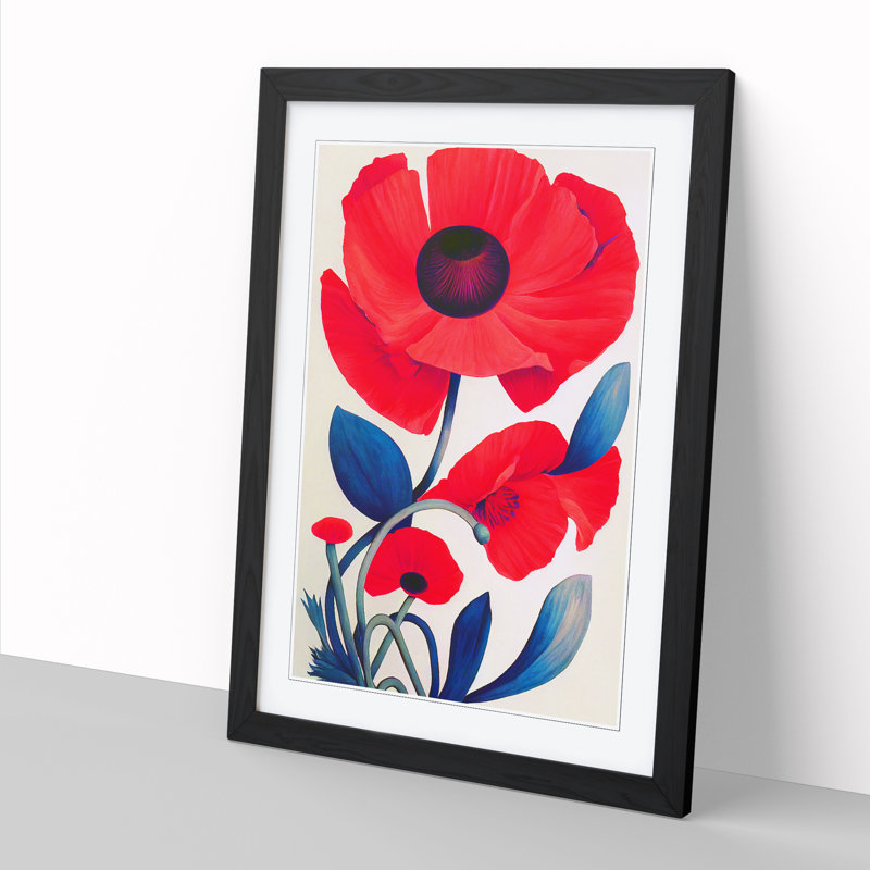 Poppy Flower Design - Picture Frame Print, Black, 64cm H x 46cm W x 2cm D