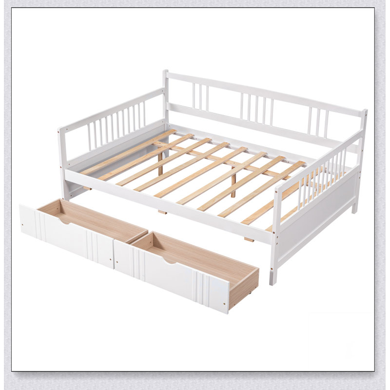Daybed Wood Bed With Two Drawers, White