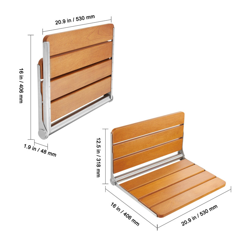 Premium Folding Teak Shower Seat - Heavy Duty Wall Mounted Bench with Stainless Steel Support