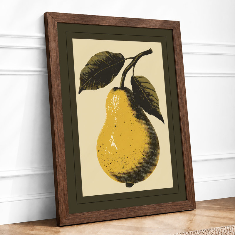 Single Pear With Leaves Botanical - Print, Walnut, A1 - 84.1 x 59.4 cm