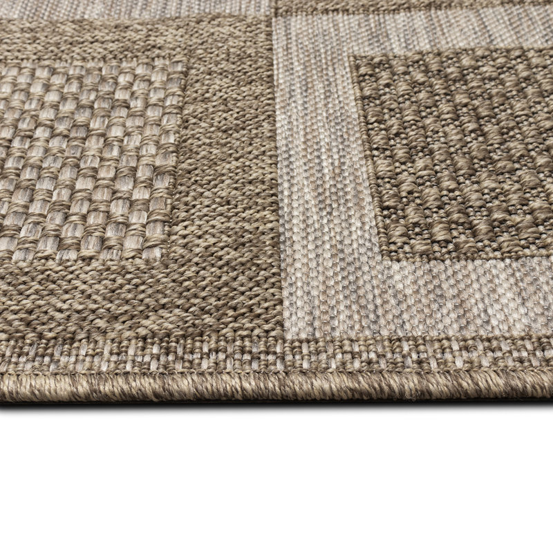 Glendalys Geometric Machine Woven Polypropylene Indoor / Outdoor Area Rug in Brown/Sand/Beige, Rectangle 3'3" x 4'11"
