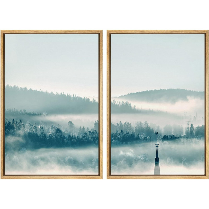 «Misty Clouds Mountain Range Forest Nature Landscape», impression sur toile, 2 pièces, H 24 po x l 32 po x P 1,5 po