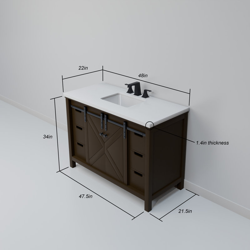 Ensemble de meuble-lavabo simple avec robinet l 48 po x P 22 po Marsyas, Brun, Marbre de culture blanc