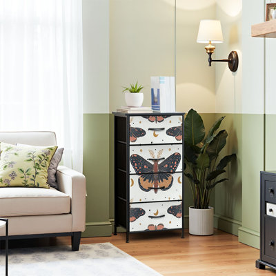 Commode 4 tiroirs pour chambre à coucher, commode étroite, plateau en bois et structure en fer de travail 18 po x 37,5 po - (l x H)