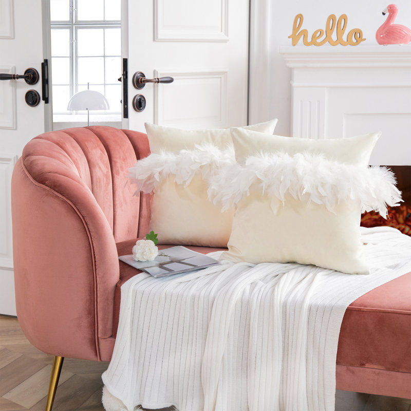 Feather Pillow Cover Throw Pillow, 18"H x 18"W, Off White, Pillow Cover